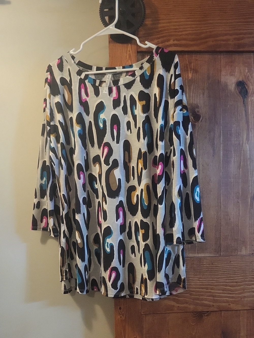 Scarlett Scoop Neck Top in Cream, Black, Pink & Blue Accents